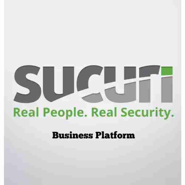 alt=Logo of Sucuri, featuring the slogan "Real People. Real Security." Below, the words "Business Platform" are prominently displayed.