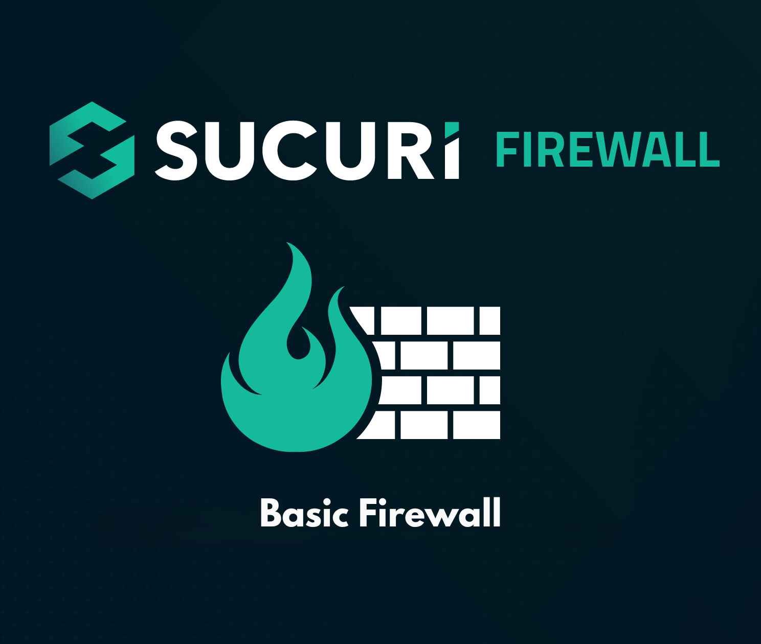 alt=Logo for Sucuri Firewall, featuring a flame and brick wall icon with the text "Basic Firewall" below.