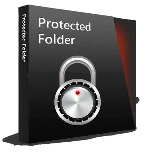 alt=A black software box labeled "Protected Folder" featuring a padlock graphic, symbolizing file security and confidentiality.