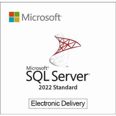 alt=Microsoft SQL Server 2022 Standard logo with "Electronic Delivery" label underneath, featuring the Microsoft logo in the corner.