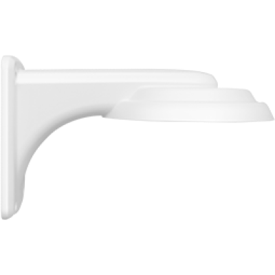 alt=White wall-mounted light fixture with a sleek, rounded design, casting light downward from a wide shade.
