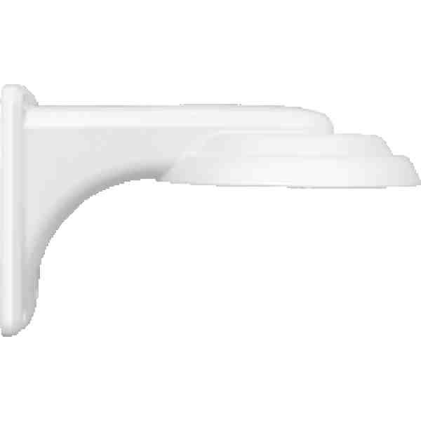 alt=White wall-mounted light fixture with a sleek, rounded design, casting light downward from a wide shade.