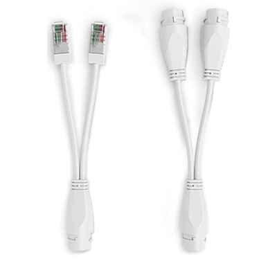 alt=Two sets of white network cable connectors with color-coded pins, designed for easy connections and extensions.