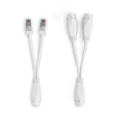 alt=Two sets of white network cable connectors with color-coded pins, designed for easy connections and extensions.