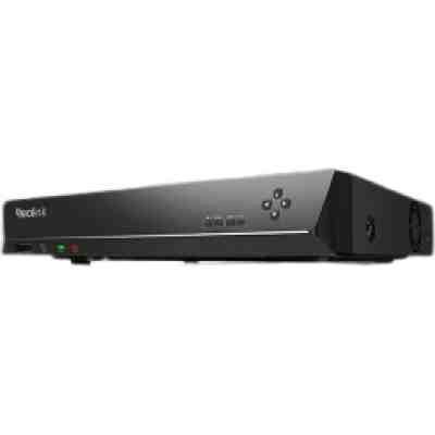 alt=A sleek black media player with indicator lights and buttons, angled to showcase its modern design and connectivity ports.