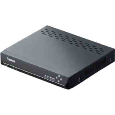 alt=A sleek black Reolink device rests on a smooth, light gray surface, showcasing its minimalist design and functionality.