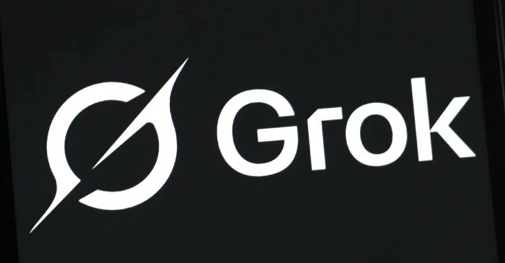 alt=The image features the Grok logo in white against a black background, incorporating a stylized letter 'G' and sleek design elements.