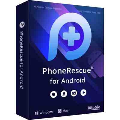 alt=Box design for PhoneRescue for Android featuring the app logo and text indicating support for all Android devices.