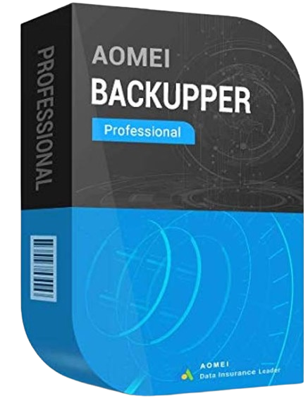 alt=AOMIE Backupper Professional software box featuring a modern design with blue accents and technical graphics, promoting data insurance solutions.