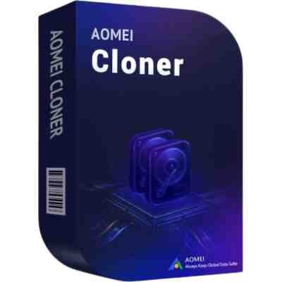 alt=AOMI Cloner software box design featuring the name "Cloner" prominently displayed, with artwork of two blue hard drives.