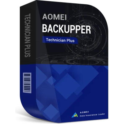 alt=AOMI Backupper Technician Plus software box with a blue and black design, featuring the title and branding prominently displayed.