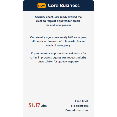 alt=Alt text: Advertisement for a security service offering 24/7 emergency dispatch with a trial for $1.17/day, highlighting quick police response.