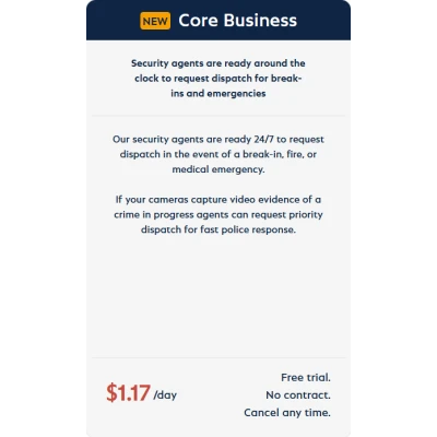 alt=Alt text: Advertisement for a security service offering 24/7 emergency dispatch with a trial for $1.17/day, highlighting quick police response.