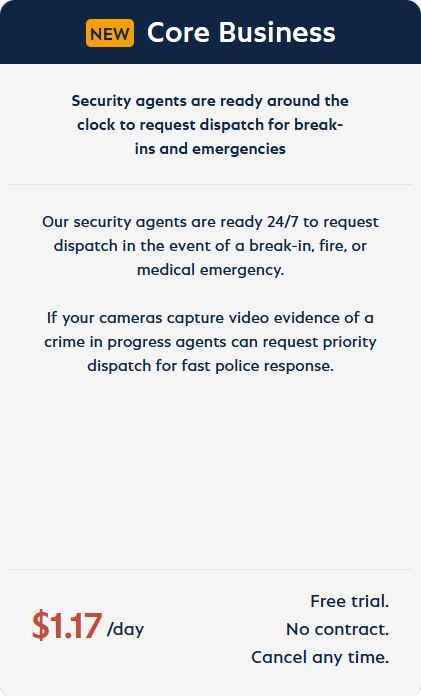 alt=Alt text: Advertisement for a security service offering 24/7 emergency dispatch with a trial for $1.17/day, highlighting quick police response.