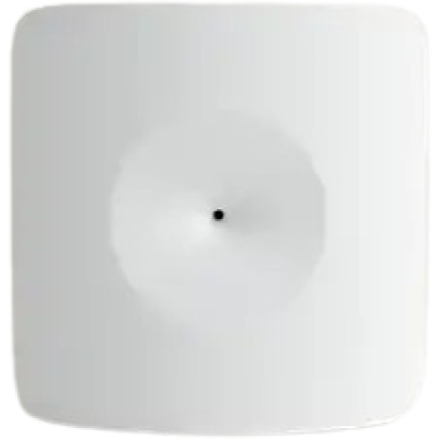 alt=A minimalist white cylindrical object with a small black hole in the center, set against a light background.