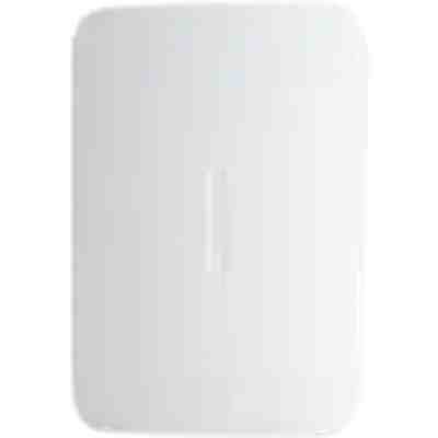 alt=A sleek, white wireless charging pad with a minimalist design, set against a plain black background.