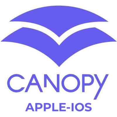 alt=Logo of Canopy featuring a stylized purple canopy design above text that reads "CANOPY APPLE-IOS."