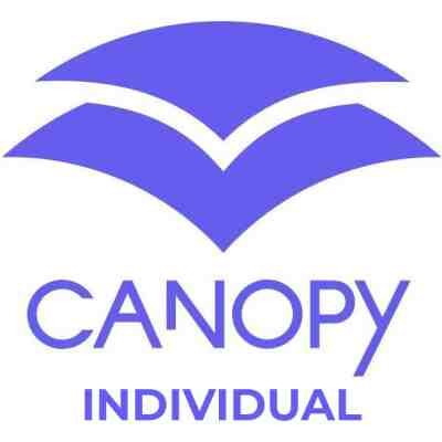 alt=Logo of Canopy featuring stylized blue shapes resembling a canopy above the word "CANOPY" and "INDIVIDUAL" in purple text.