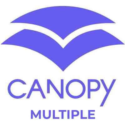 alt=Logo of "CANOPY," featuring an abstract purple design resembling overlapping leaves or a canopy, with the word "MULTIPLE" below.