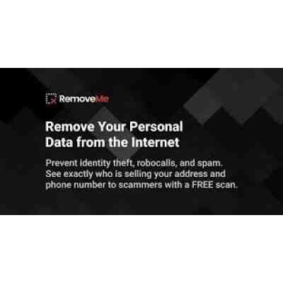 alt=Advertisement for RemoveMe service offering free scans to remove personal data from the internet and prevent identity theft, robocalls, and spam.