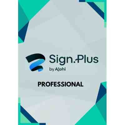 alt=Sign.Plus by Alohi logo with "PROFESSIONAL" text on a light geometric background with teal and navy blue accents.