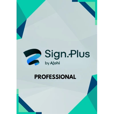 alt=Sign.Plus by Alohi logo with "PROFESSIONAL" text on a light geometric background with teal and navy blue accents.