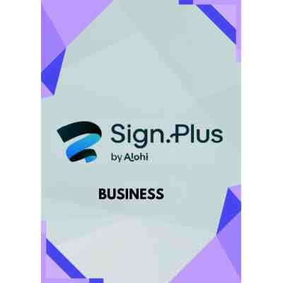 alt=Sign.Plus by Alohi logo with "BUSINESS" text on a light geometric background with purple and blue borders.