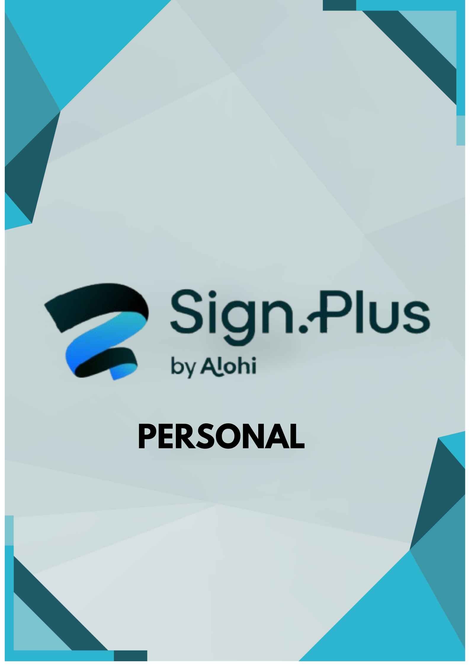 alt=Logo of Sign.Plus by Alohi with the word "PERSONAL" below, on a geometric blue and gray background.