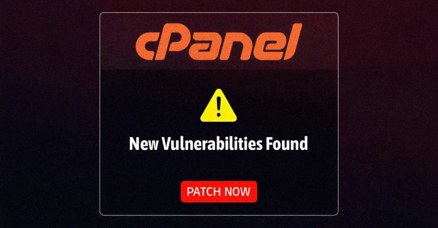 alt=Warning alert for new cPanel vulnerabilities found, urging users to patch now with a red button.