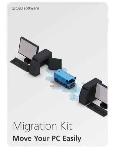 alt=Illustration of two desktop computers connected by a blue bus, symbolizing easy PC data migration between systems.