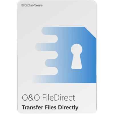 alt=O&O FileDirect software logo with a blue keyhole symbol and text "Transfer Files Directly" on a light gray background.